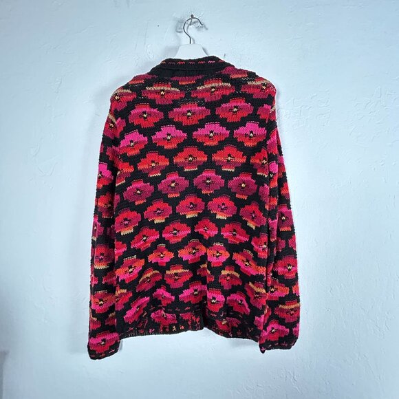 David Brooks Hand Knitted Floral Cardigan Sweater Medium Multicolor Button-Front - Picture 2 of 8